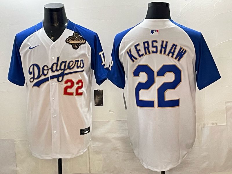 Men Los Angeles Dodgers #22 Kershaw White blue Game 2026 Nike MLB Jersey style 0066